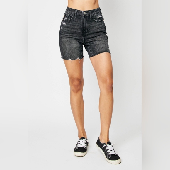 Judy Blue Full Size High Waist Raw Hem Denim Shorts